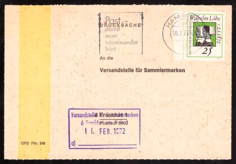 Philatelic stock-list request of 1972 with receiving mark