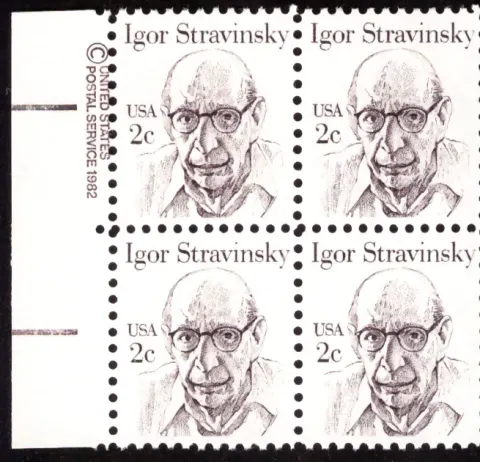Igor Stravinsky block of four — copyright selvage