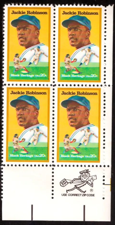 Jackie Robinson block of four — Mr. ZIP selvage