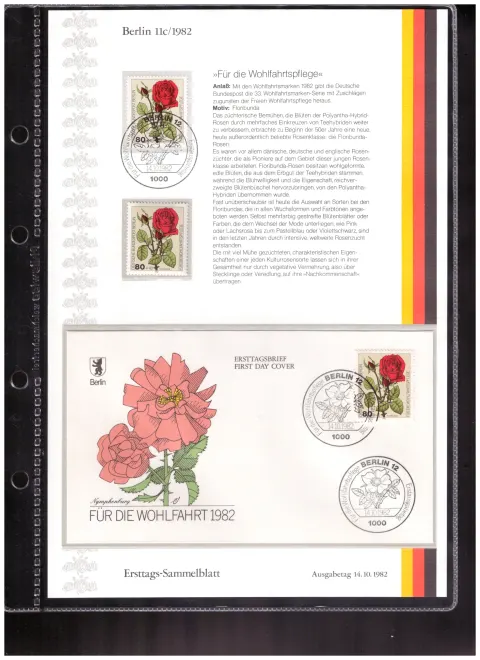 Ersttags-Sammelblatt 11c/1982 – Welfare 1982 – garden roses
