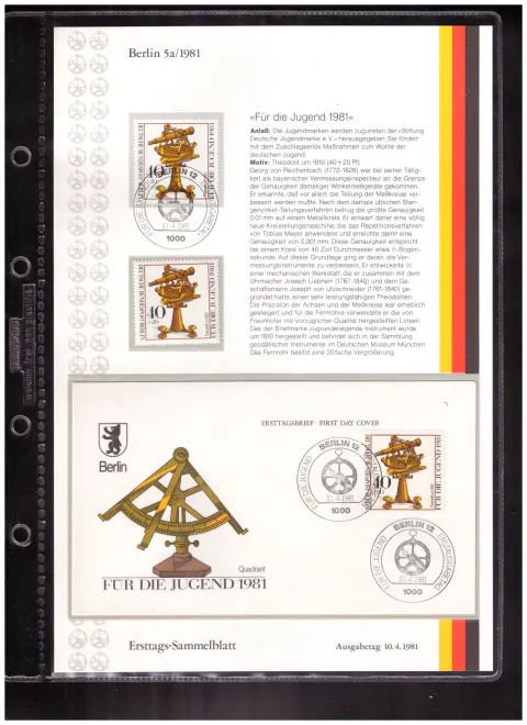 Ersttags-Sammelblatt 5a/1981 – For Youth 1981 – optical instruments