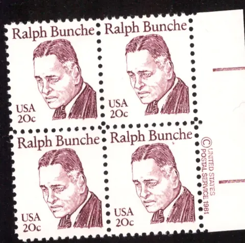 Ralph Bunche block of four — copyright selvage
