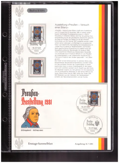 Ersttags-Sammelblatt 8/1981 – Exhibition ‘Prussia – an attempt at an assessment’