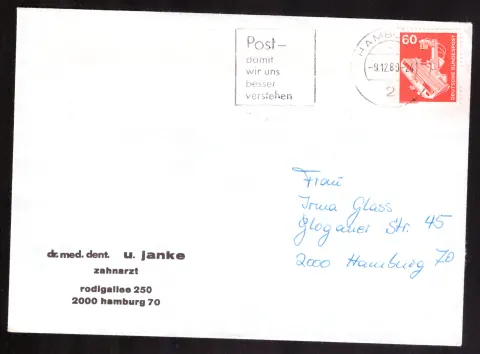 Dental-practice cover of U. Janke with X-ray stamp