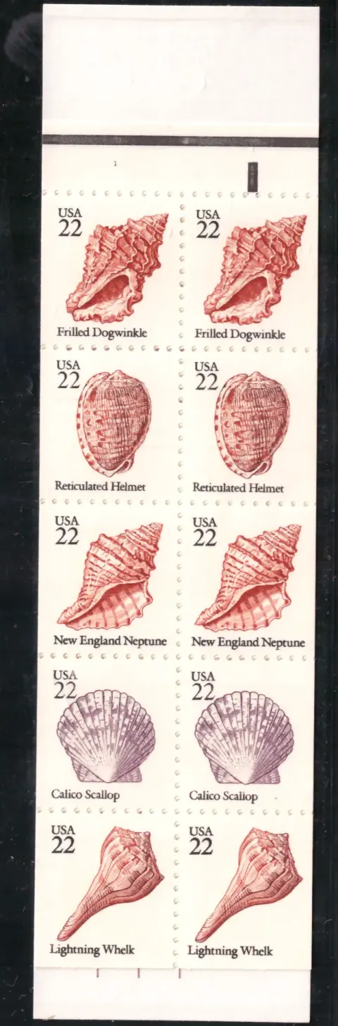 1985 Seashells se-tenant booklet pane of ten