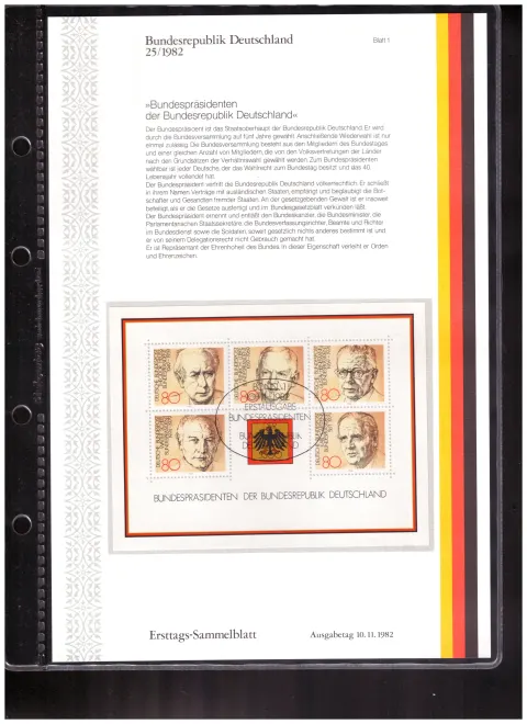 Ersttags-Sammelblatt 25/1982 Blatt 1 – Federal Presidents of the Federal Republic of Germany