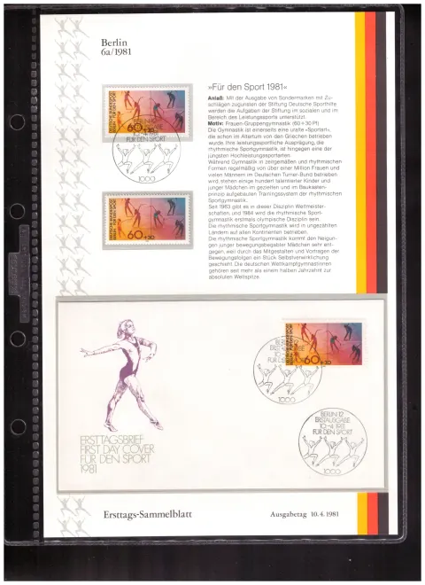 Ersttags-Sammelblatt 6a/1981 – For Sport 1981