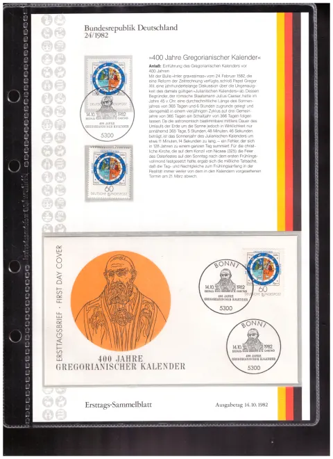 Ersttags-Sammelblatt 24/1982 – 400 years of the Gregorian calendar