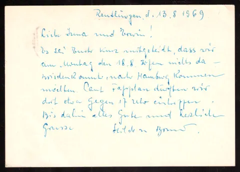 Postcard from Rendsburg with handwritten letter