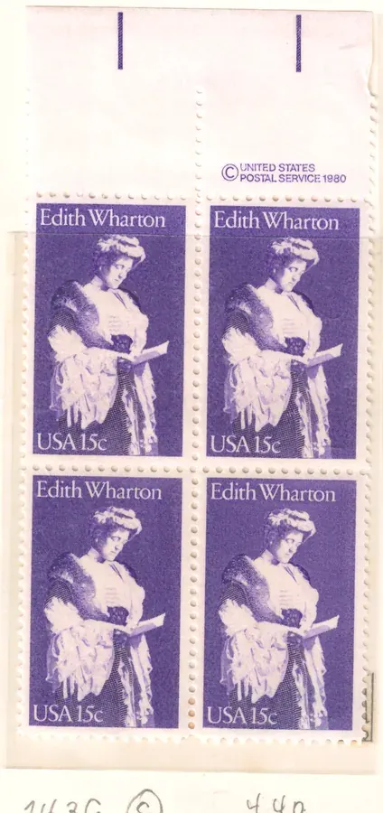 Edith Wharton – block of four with upper copyright selvage