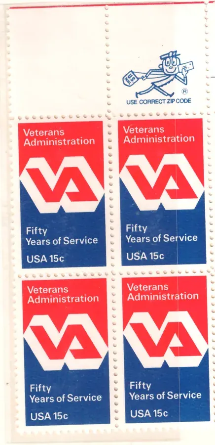 Veterans Administration – block of four with upper ZIP selvage