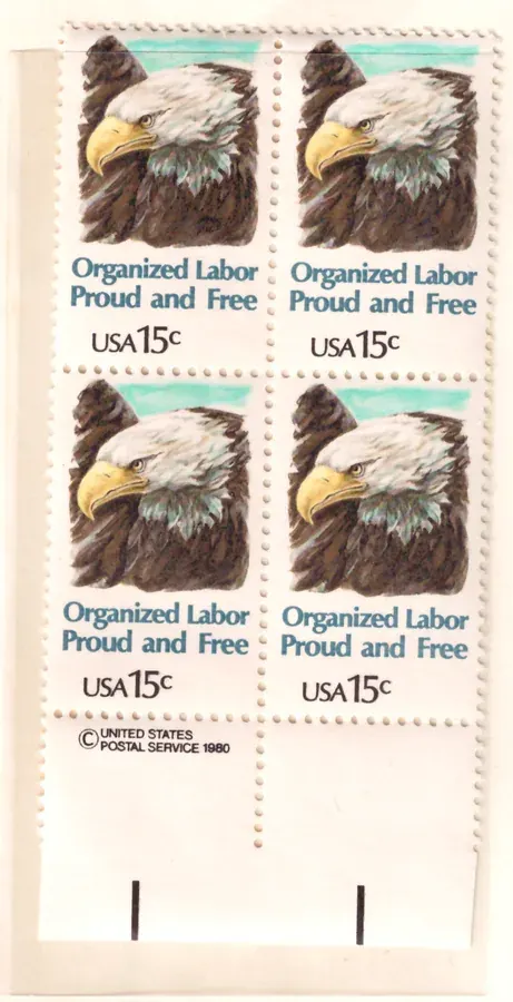 Organized Labor – block of four with lower copyright selvage
