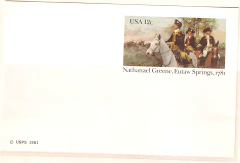 Nathanael Greene, Eutaw Springs, 1781 – unused postal card