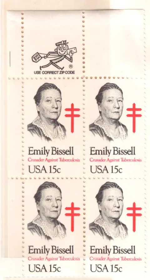 Emily Bissell – block of four with upper ZIP selvage