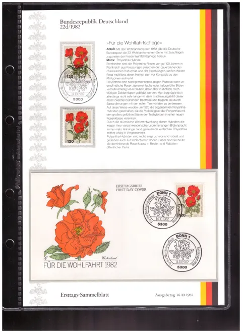 Ersttags-Sammelblatt 22d/1982 – Welfare 1982 – garden roses