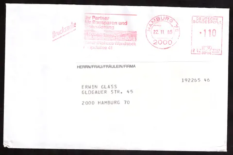 Öffentliche Bausparkasse Hamburg printed matter with meter franking