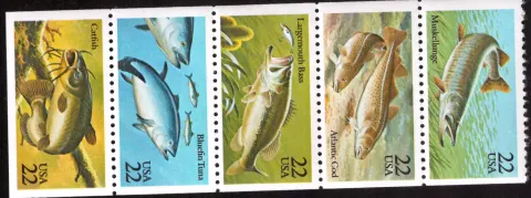 1986 American Fish booklet pane of 5