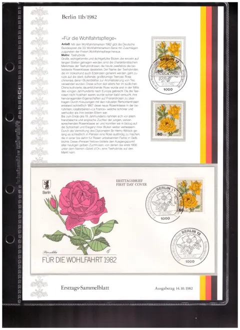 Ersttags-Sammelblatt 11b/1982 – Welfare 1982 – garden roses