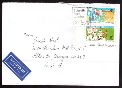 Airmail cover to Atlanta with children’s drawings stamps