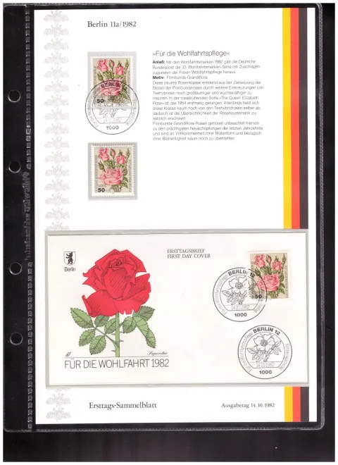 Ersttags-Sammelblatt 11a/1982 – Welfare 1982 – garden roses