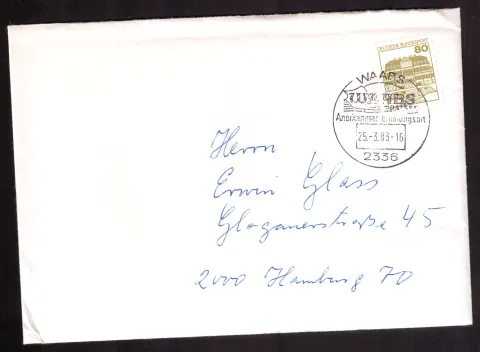 Cover to Hamburg with 80-pfennig architecture stamp