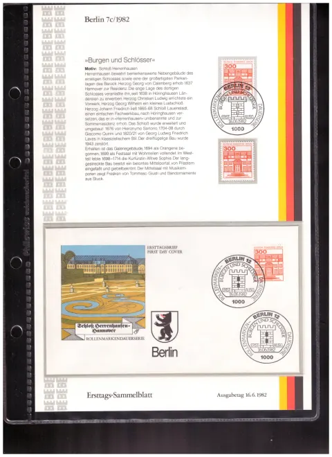 Ersttags-Sammelblatt 7c/1982 – Castles and palaces