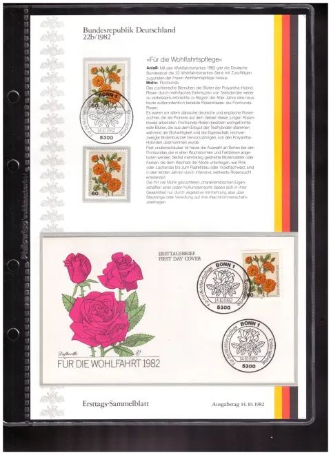 Ersttags-Sammelblatt 22b/1982 – Welfare 1982 – garden roses