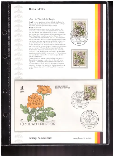 Ersttags-Sammelblatt 11d/1982 – Welfare 1982 – garden roses