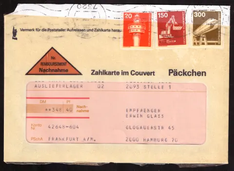 West Germany COD parcel cover – 4.70 DM rate