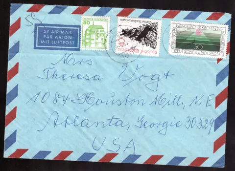 Mixed-franking airmail cover to Atlanta – 140 pfennig