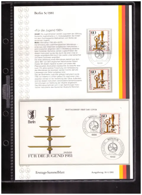 Ersttags-Sammelblatt 5c/1981 – For Youth 1981 – optical instruments