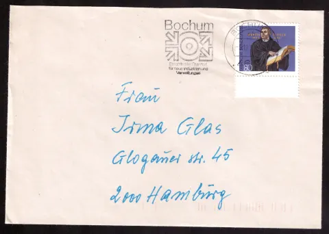 Bochum cover with 80-pfennig Martin Luther stamp
