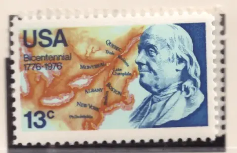 Benjamin Franklin and map of North America