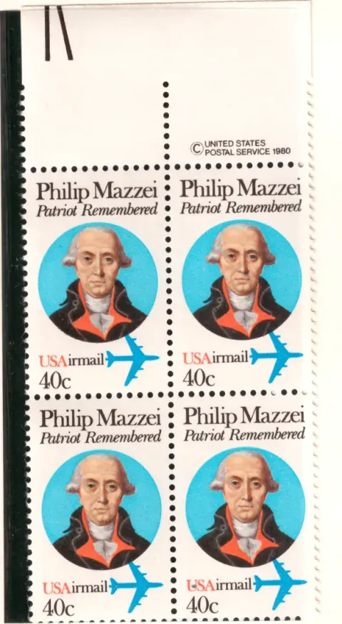 Philip Mazzei – block of four with upper copyright selvage