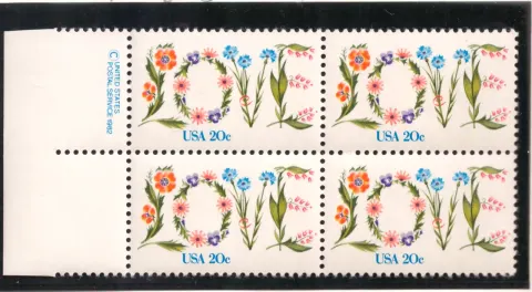 LOVE flowers block of four — copyright selvage
