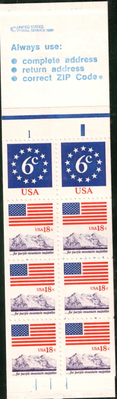 Circle of Stars and Flag over Mountains – booklet pane of 8