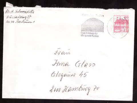 Cover from Bochum with 60-pfennig stamp and planetarium slogan