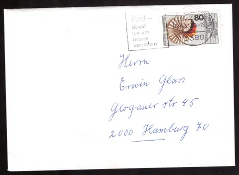Cover to Hamburg with 80-pfennig stamp and postal slogan