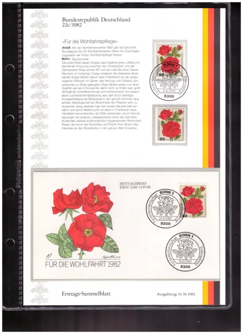 Ersttags-Sammelblatt 22c/1982 – Welfare 1982 – garden roses
