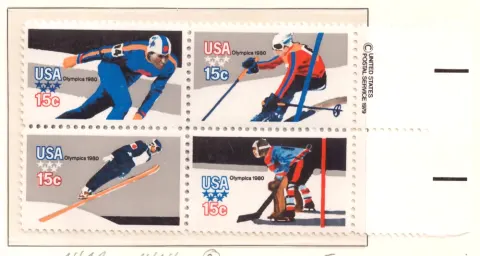 XIII Olympic Winter Games – se-tenant block of four with right copyright selvage
