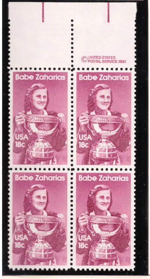 Babe Zaharias – copyright margin block of 4