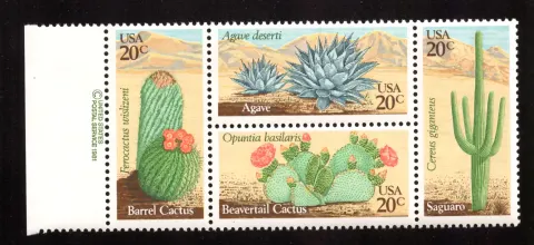 Desert Plants se-tenant block of four with copyright selvage
