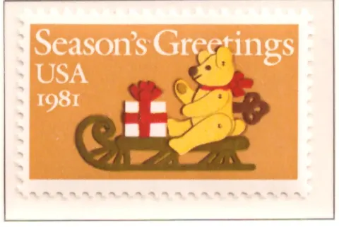 Season's Greetings 1981 – Teddy Bear on Sleigh