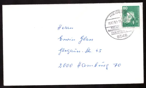 West Germany commercial cover – 80 Pf tractor definitive