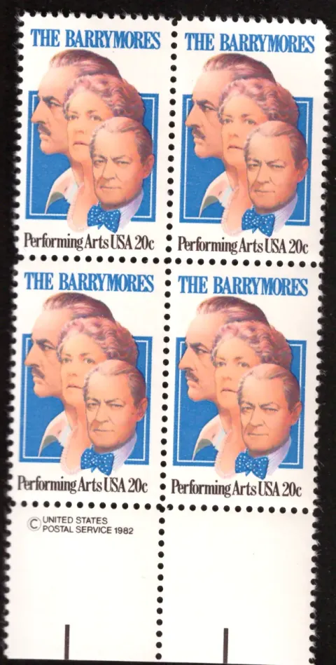 The Barrymores block of four — copyright selvage