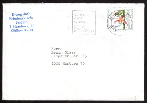 Friedenskirche Jenfeld cover with West Berlin welfare stamp