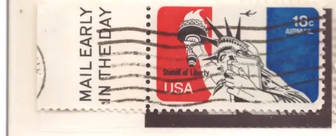 Statue of Liberty Air Mail with Mail Early selvage
