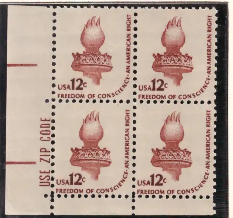 Freedom of Conscience, Statue of Liberty Torch – margin block of 4