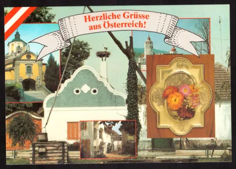 “Herzliche Grüsse aus Österreich!” wine advertising postcard