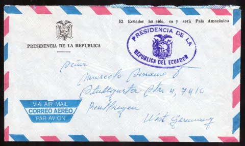 Official airmail cover of the Presidency of Ecuador